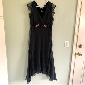 Polka dot dress with embroidered butterflies